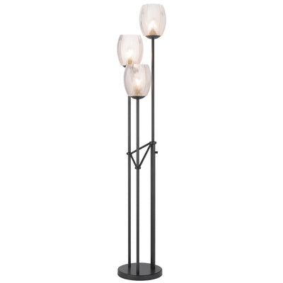 60W X 3 OCONTO METAL FLOOR LAMP WITH PATTERNED GLASS SHADES. Floor Lamp Cal Lighting