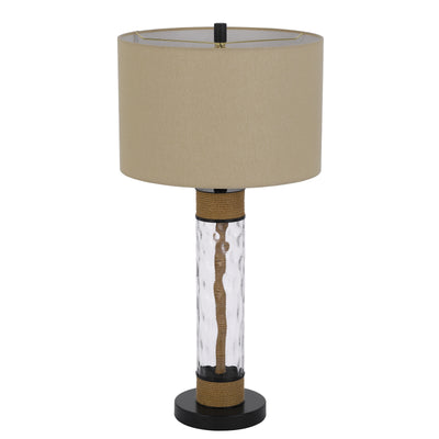 150W 3 WAY BARTOW GLASS/METAL TABLE LAMP WITH BURLAP DESIGN AND DRUM BURLAP SHADE