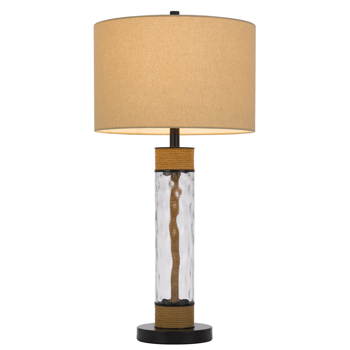 150W 3 WAY BARTOW GLASS/METAL TABLE LAMP WITH BURLAP DESIGN AND DRUM BURLAP SHADE