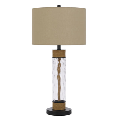 150W 3 way Bartow glass/metal table lamp with burlap design and drum burlap shade