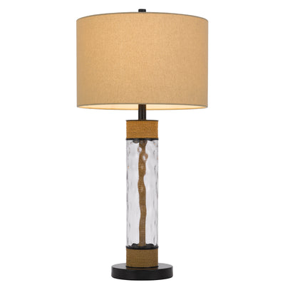 150W 3 WAY BARTOW GLASS/METAL TABLE LAMP WITH BURLAP DESIGN AND DRUM BURLAP SHADE