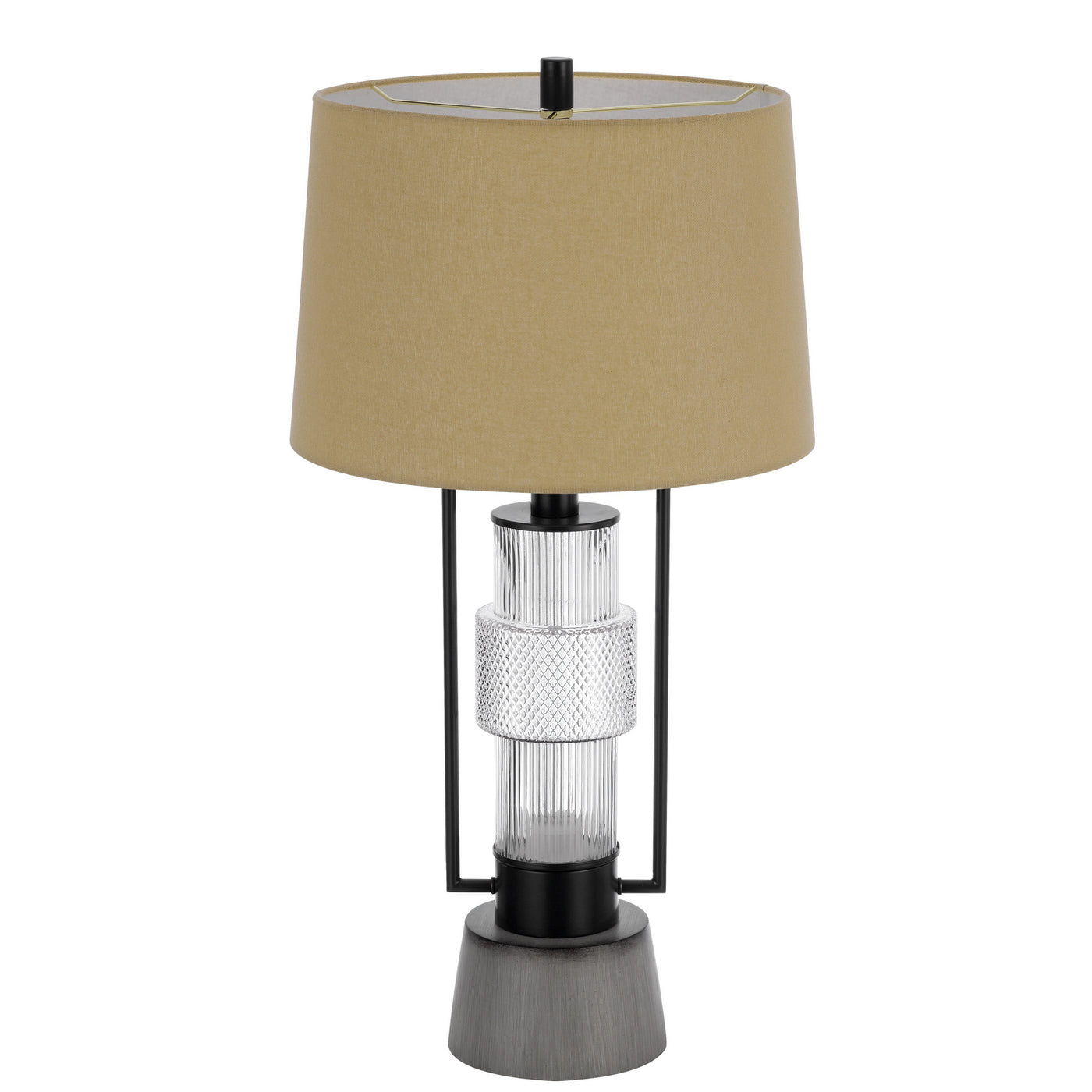 VALLDA 100W 3 WAY TABLE LAMP WITH 2W LED NIGHT LIGHT WITH METAL/GLASS BODY AND CEMENT BASE AND FINE BURLAP DRUM SHADE Table Lamp Cal Lighting