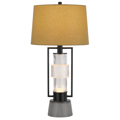 VALLDA 100W 3 WAY TABLE LAMP WITH 2W LED NIGHT LIGHT WITH METAL/GLASS BODY AND CEMENT BASE AND FINE BURLAP DRUM SHADE Table Lamp Cal Lighting