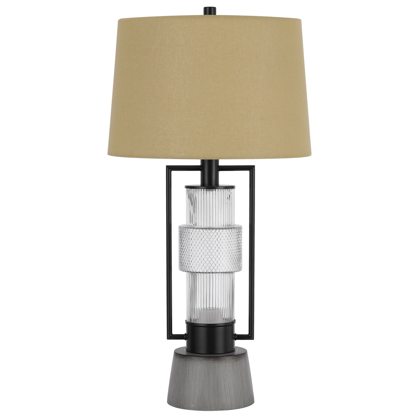 VALLDA 100W 3 WAY TABLE LAMP WITH 2W LED NIGHT LIGHT WITH METAL/GLASS BODY AND CEMENT BASE AND FINE BURLAP DRUM SHADE Table Lamp Cal Lighting