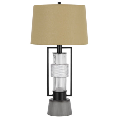 VALLDA 100W 3 WAY TABLE LAMP WITH 2W LED NIGHT LIGHT WITH METAL/GLASS BODY AND CEMENT BASE AND FINE BURLAP DRUM SHADE Table Lamp Cal Lighting