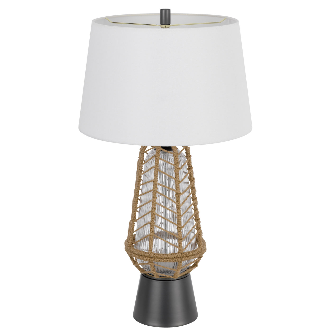 HANKO 100W 3 WAY TABLE LAMP WITH 2W LED NIGHT LIGHT WITH BURLAP WRAPPED GLASS AND METAL BASE Table Lamp Cal Lighting