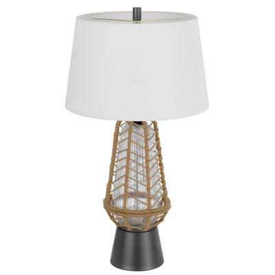 HANKO 100W 3 WAY TABLE LAMP WITH 2W LED NIGHT LIGHT WITH BURLAP WRAPPED GLASS AND METAL BASE Table Lamp Cal Lighting