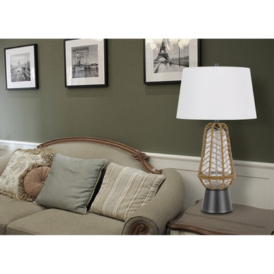 HANKO 100W 3 WAY TABLE LAMP WITH 2W LED NIGHT LIGHT WITH BURLAP WRAPPED GLASS AND METAL BASE Table Lamp Cal Lighting