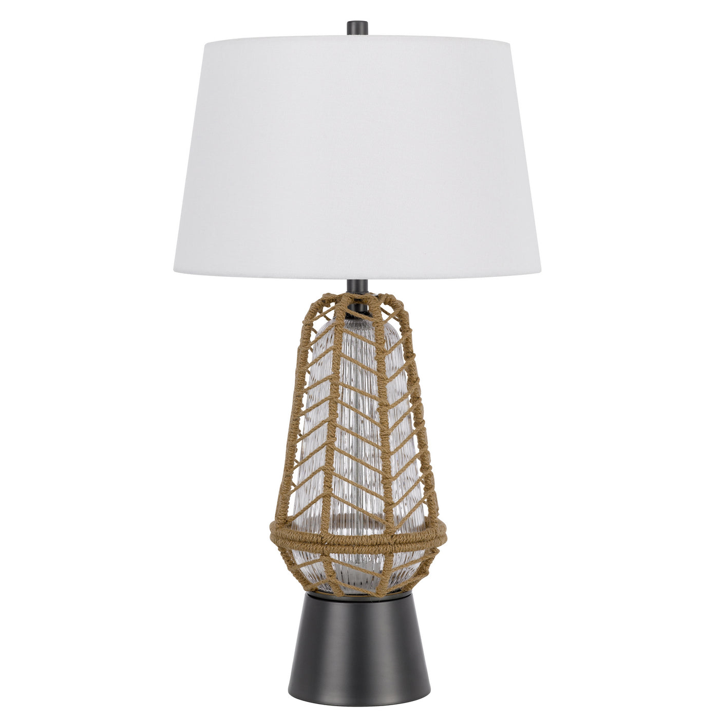 HANKO 100W 3 WAY TABLE LAMP WITH 2W LED NIGHT LIGHT WITH BURLAP WRAPPED GLASS AND METAL BASE Table Lamp Cal Lighting