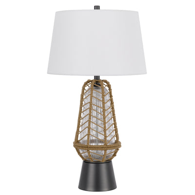 HANKO 100W 3 WAY TABLE LAMP WITH 2W LED NIGHT LIGHT WITH BURLAP WRAPPED GLASS AND METAL BASE Table Lamp Cal Lighting