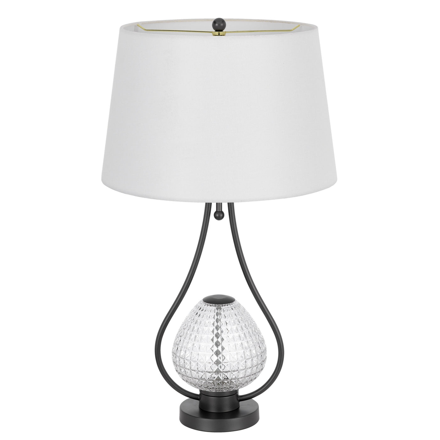 FORSSA 100W 3 WAY TABLE LAMP WITH 2W LED NIGHT LIGHT IN GLASS AND METAL BASE. Table Lamp Cal Lighting