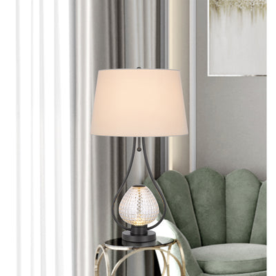 FORSSA 100W 3 WAY TABLE LAMP WITH 2W LED NIGHT LIGHT IN GLASS AND METAL BASE. Table Lamp Cal Lighting