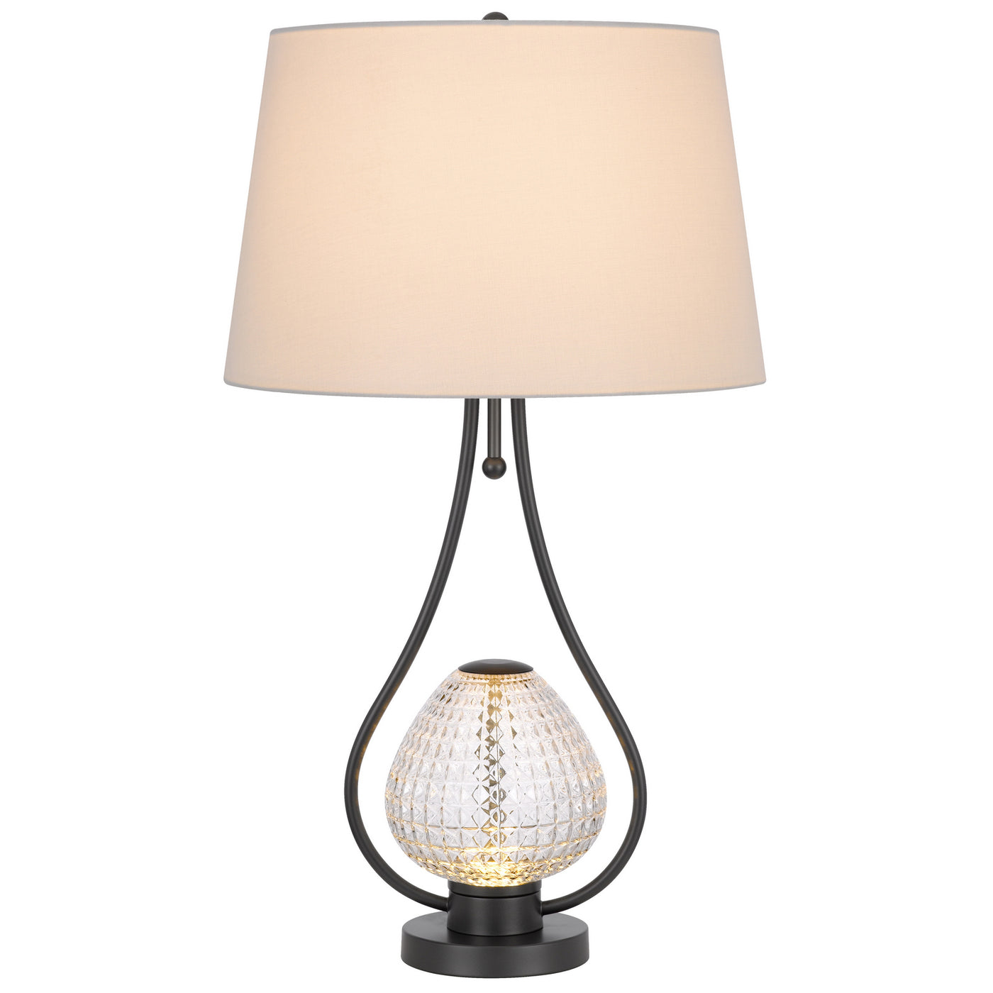 FORSSA 100W 3 WAY TABLE LAMP WITH 2W LED NIGHT LIGHT IN GLASS AND METAL BASE. Table Lamp Cal Lighting