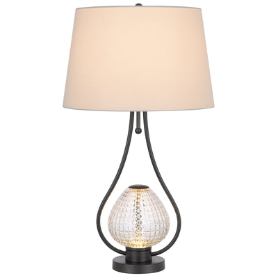 FORSSA 100W 3 WAY TABLE LAMP WITH 2W LED NIGHT LIGHT IN GLASS AND METAL BASE. Table Lamp Cal Lighting