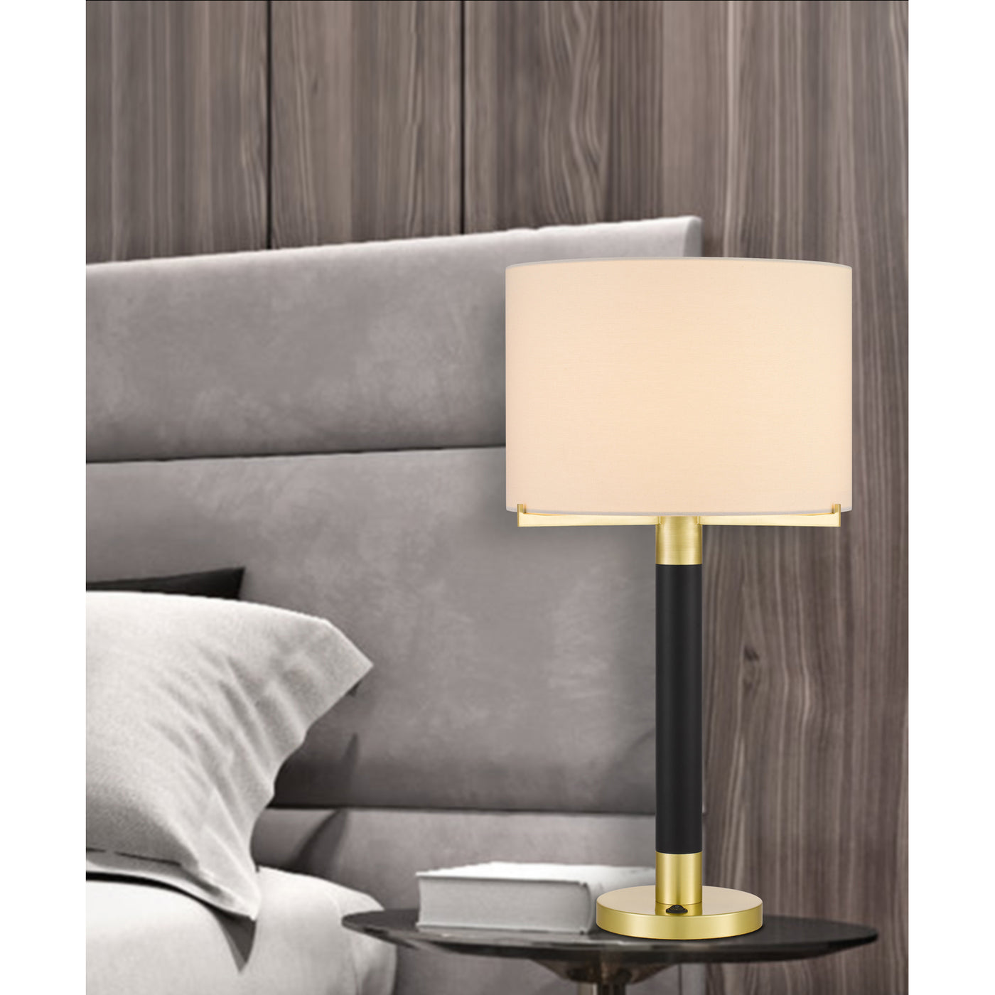 GOLDSTON 100W METAL TABLE LAMP WITH DRUM HARDBACK FABRIC SHADE Table Lamp Cal Lighting