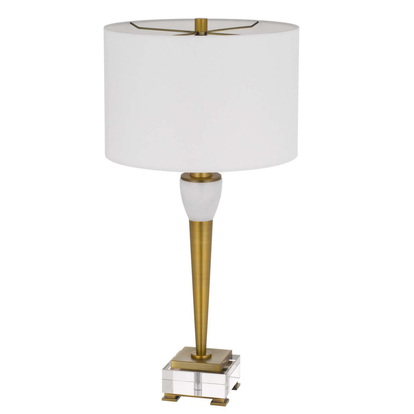 150W 3 WAY BRADFORD METAL TABLE LAMP WITH CRYSTAL BASE AND DRUM HARDBACK FABRIC SHADE