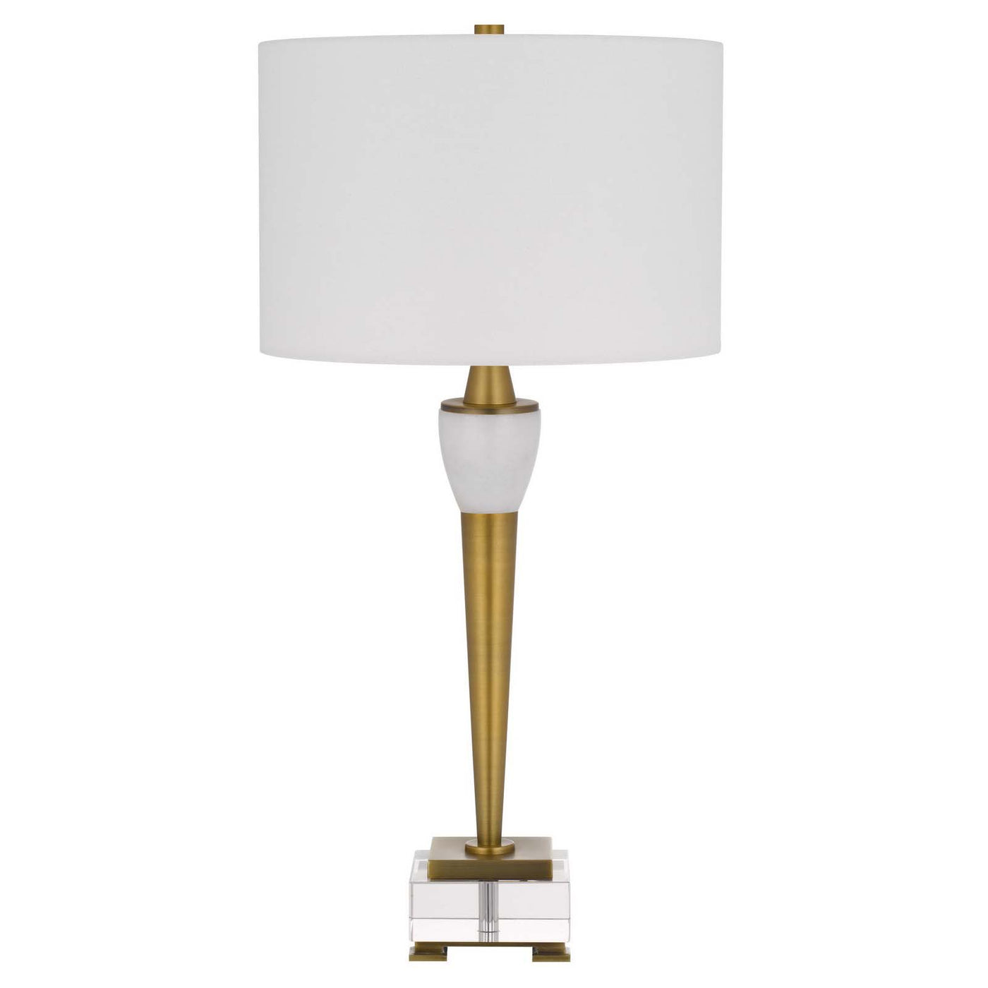 150W 3 way Bradford metal table lamp with crystal base and drum hardback fabric shade