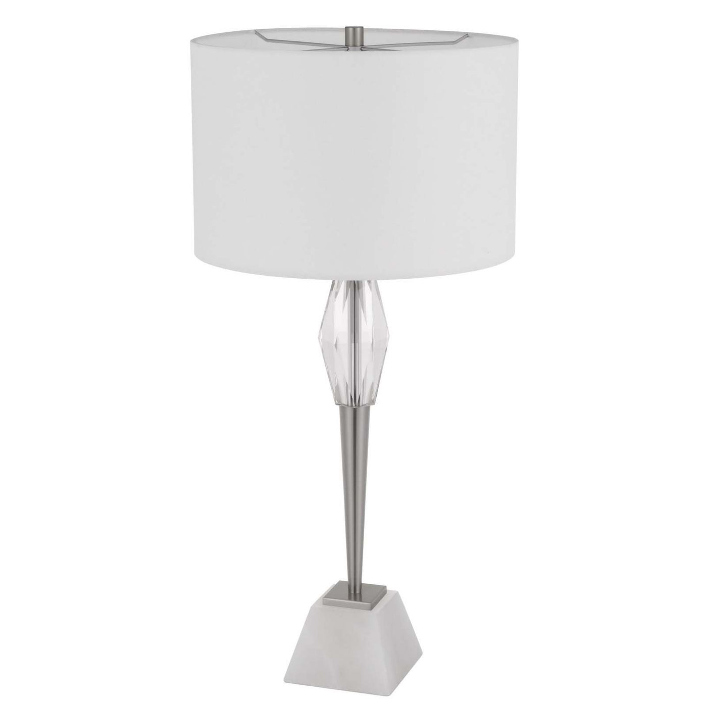 150W 3 WAY ASSEN METAL TABLE LAMP WITH CRYSTAL FONT / MARBLE BASE AND DRUM HARDBACK FABRIC SHADE Table Lamp Cal Lighting