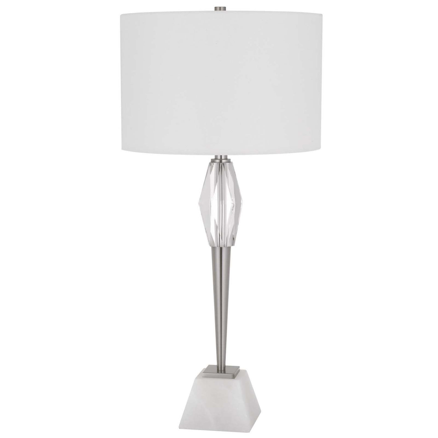 150W 3 WAY ASSEN METAL TABLE LAMP WITH CRYSTAL FONT / MARBLE BASE AND DRUM HARDBACK FABRIC SHADE Table Lamp Cal Lighting