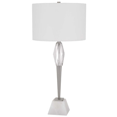 150W 3 WAY ASSEN METAL TABLE LAMP WITH CRYSTAL FONT / MARBLE BASE AND DRUM HARDBACK FABRIC SHADE Table Lamp Cal Lighting