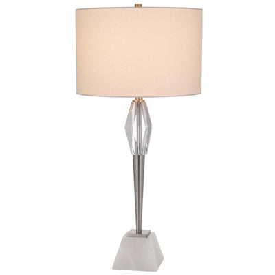 150W 3 WAY ASSEN METAL TABLE LAMP WITH CRYSTAL FONT / MARBLE BASE AND DRUM HARDBACK FABRIC SHADE Table Lamp Cal Lighting