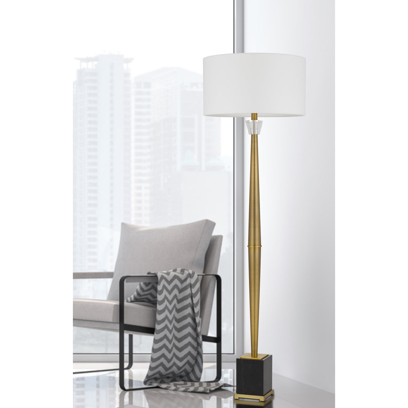 150W 3 WAY SALFORD METAL FLOOR LAMP WITH CRYSTAL FONT / MARBLE BASE AND DRUM HARDBACK FABRIC SHADE Table Lamp Cal Lighting