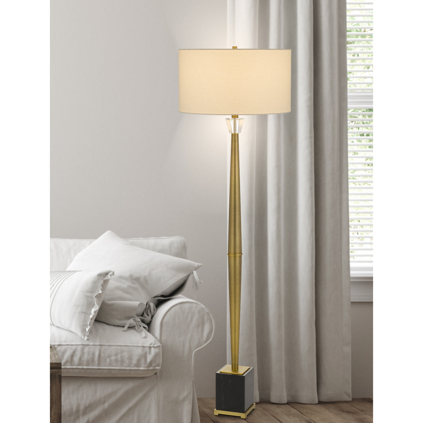 150W 3 WAY SALFORD METAL FLOOR LAMP WITH CRYSTAL FONT / MARBLE BASE AND DRUM HARDBACK FABRIC SHADE Table Lamp Cal Lighting