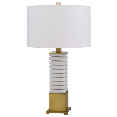 150W 3 way Cranbourne metal/marble table lamp with drum hardback fabric shade