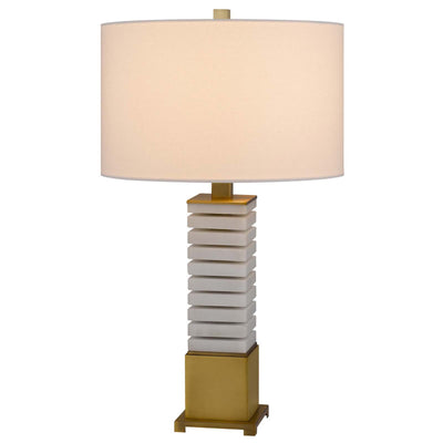 150W 3 WAY CRANBOURNE METAL/MARBLE TABLE LAMP WITH DRUM HARDBACK FABRIC SHADE