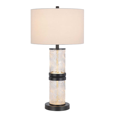 100W CARRINGTON METAL/GLASS TABLE LAMP WITH 4W INTEGRATED LED NIGHT LIGHT AND HARDBACK FABRIC SHADE Table Lamp Cal Lighting