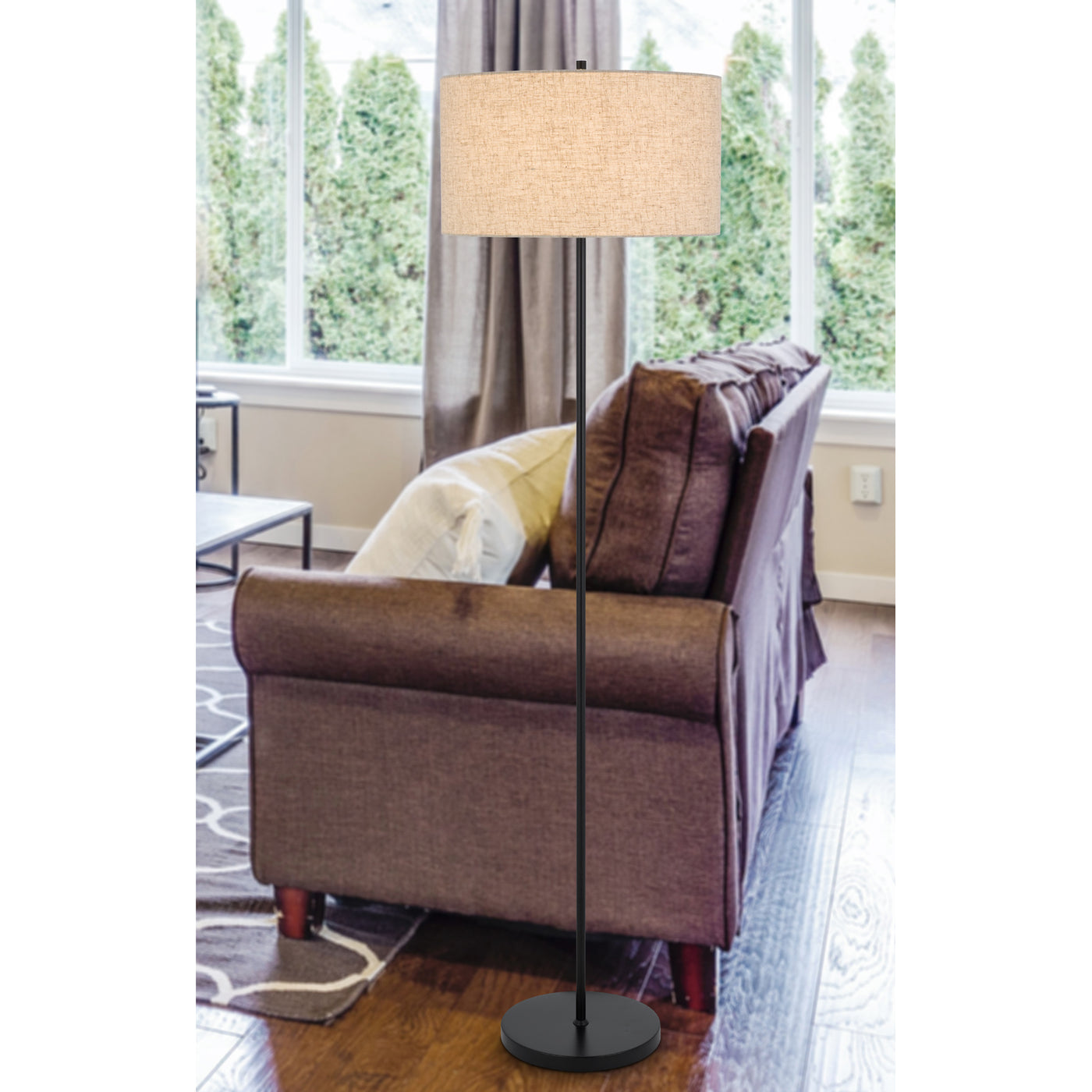 150W 3 WAYT CROMWELL METAL FLOOR LAMP WITH LINEN SHADE Floor Lamp Cal Lighting