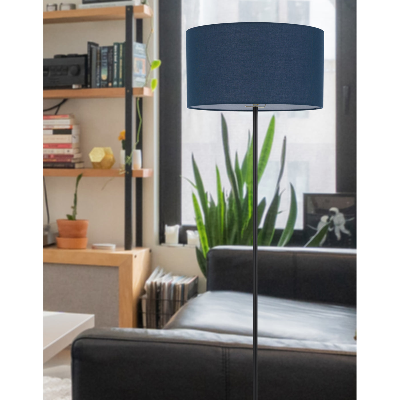 150W 3 WAYT CROMWELL METAL FLOOR LAMP WITH NAVY BLUE LINEN SHADE Floor Lamp Cal Lighting