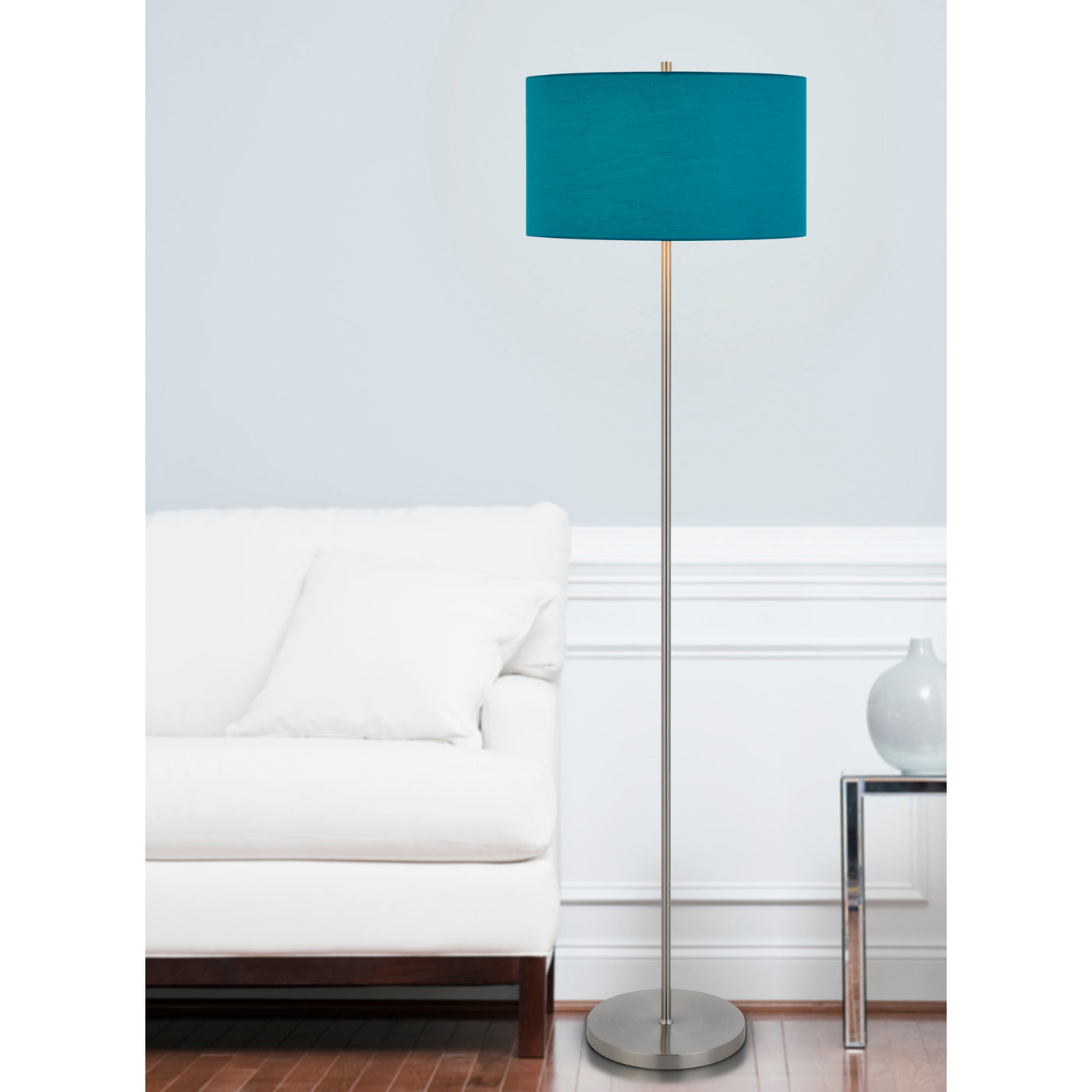 150W 3 WAYT CROMWELL METAL FLOOR LAMP WITH AQUA BLUE LINEN SHADE Floor Lamp Cal Lighting