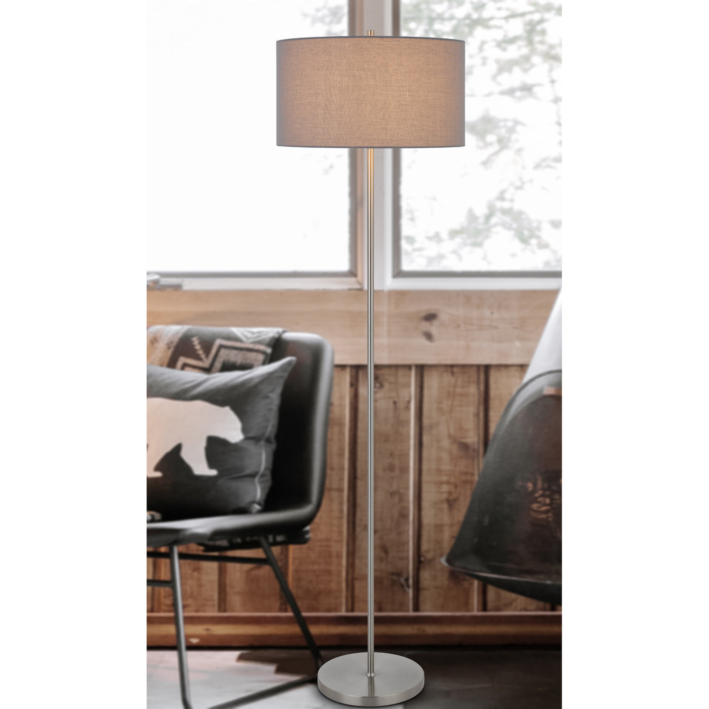 150W 3 WAYT CROMWELL METAL FLOOR LAMP WITH GRAY LINEN SHADE Floor Lamp Cal Lighting