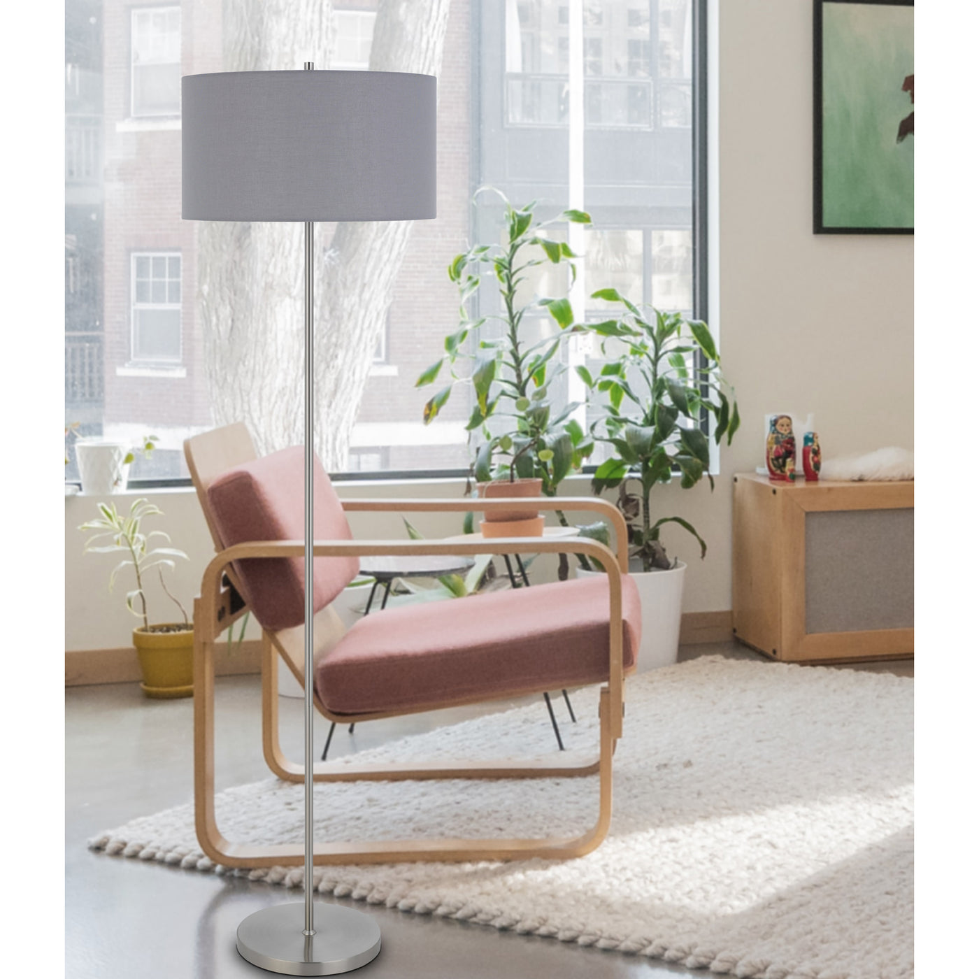 150W 3 WAYT CROMWELL METAL FLOOR LAMP WITH GRAY LINEN SHADE Floor Lamp Cal Lighting