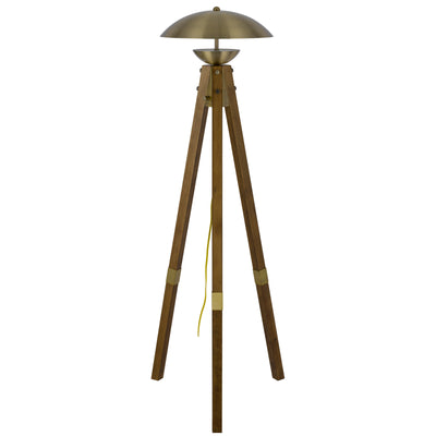 LAKELAND 18W INTERGRATED LED TRIPOD BIRCH WOOD FLOOR LAMP WITH HALF DOMED METAL SHADE Floor Lamp Cal Lighting