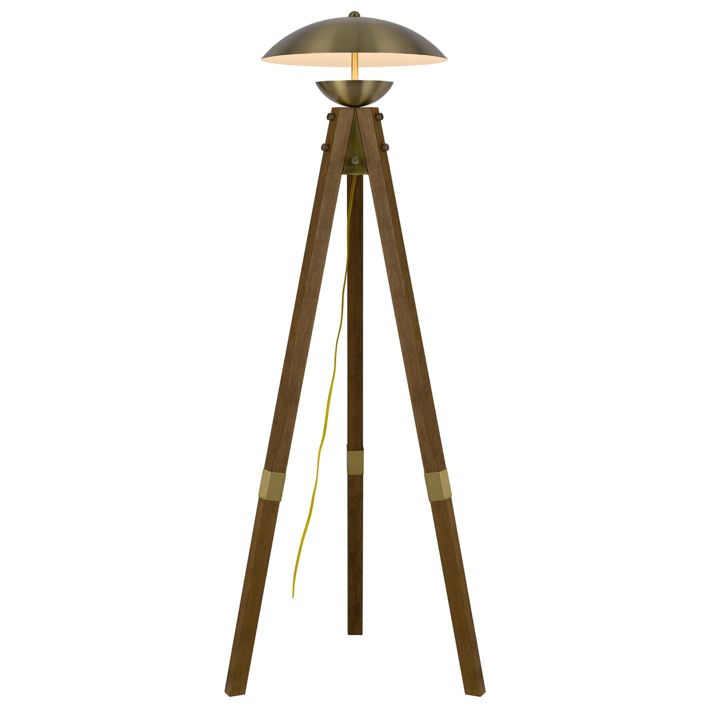 LAKELAND 18W INTERGRATED LED TRIPOD BIRCH WOOD FLOOR LAMP WITH HALF DOMED METAL SHADE Floor Lamp Cal Lighting