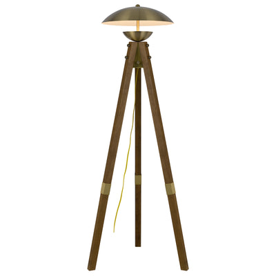 LAKELAND 18W INTERGRATED LED TRIPOD BIRCH WOOD FLOOR LAMP WITH HALF DOMED METAL SHADE Floor Lamp Cal Lighting