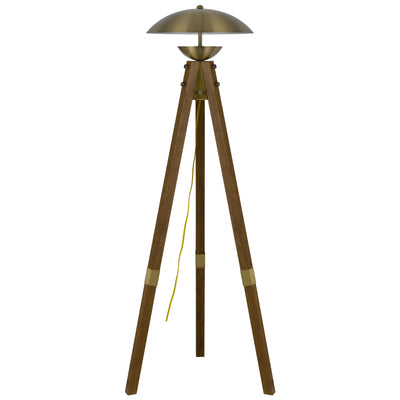 LAKELAND 18W INTERGRATED LED TRIPOD BIRCH WOOD FLOOR LAMP WITH HALF DOMED METAL SHADE Floor Lamp Cal Lighting