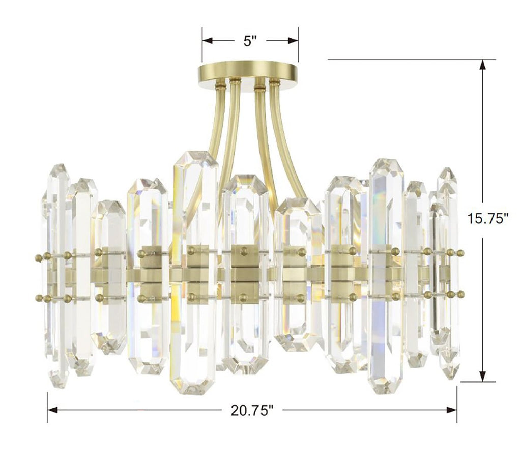 Bolton 4 Light Aged Brass Semi Flush Mount Semi Flush Crystorama