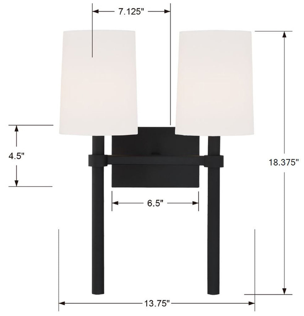 Bromley 2 Light Black Forged Sconce Wall Sconce Crystorama