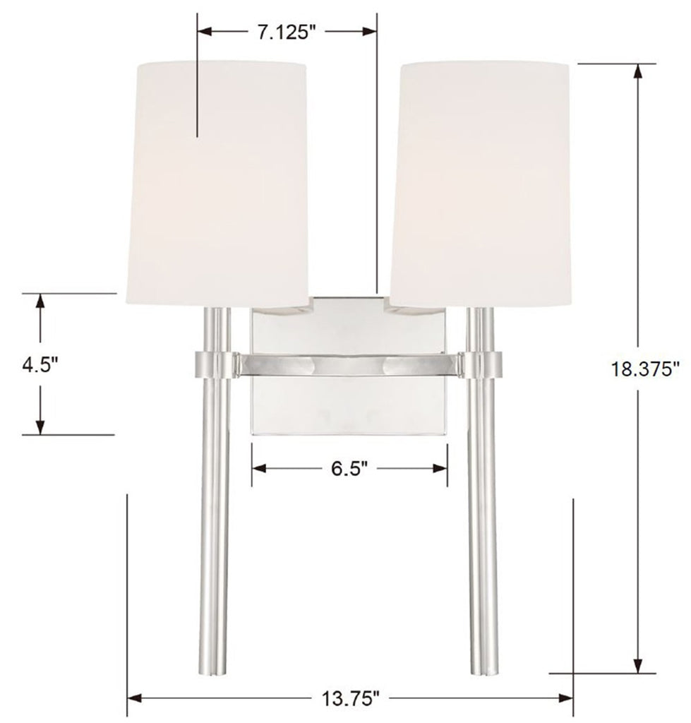 Bromley 2 Light Polished Nickel Sconce Wall Sconce Crystorama