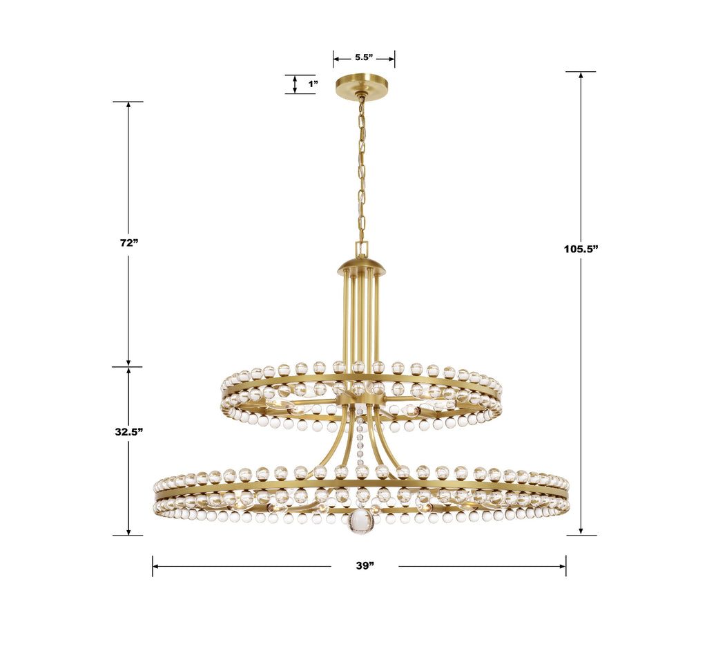 Clover 24 Light Aged Brass Two-tier Chandelier Chandelier Crystorama