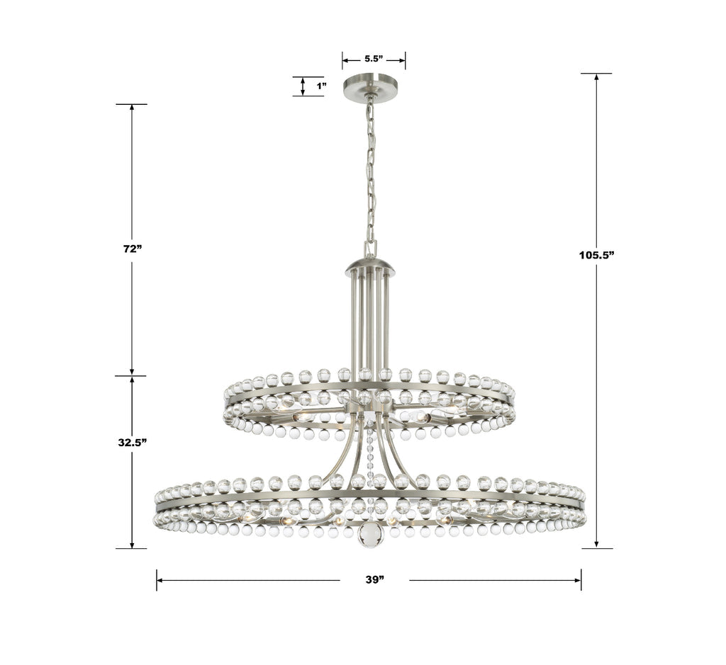 Clover 24 Light Brushed Nickel Two Tier Chandelier Chandelier Crystorama