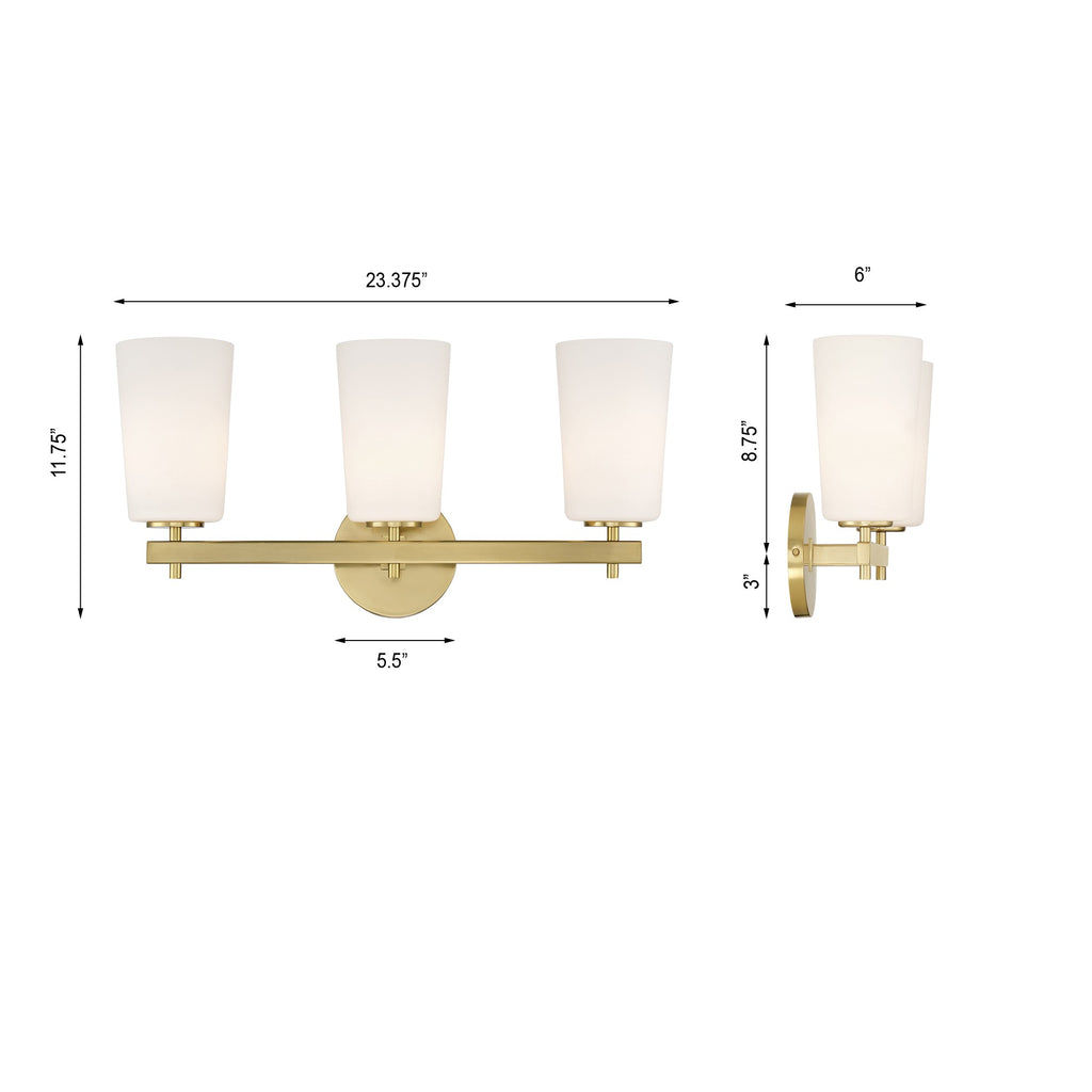 Colton 3 Light Aged Brass Bathroom Vanity Bath and Vanity Crystorama