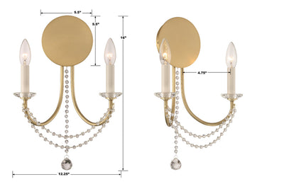 Delilah 2 Light Aged Brass Sconce Wall Sconce Crystorama