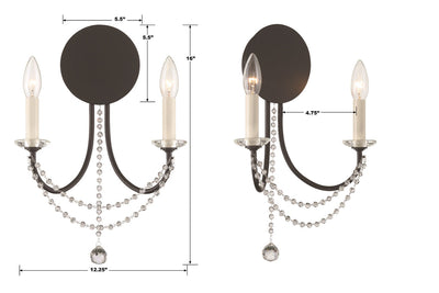 Delilah 2 Light Matte Black Sconce Wall Sconce Crystorama