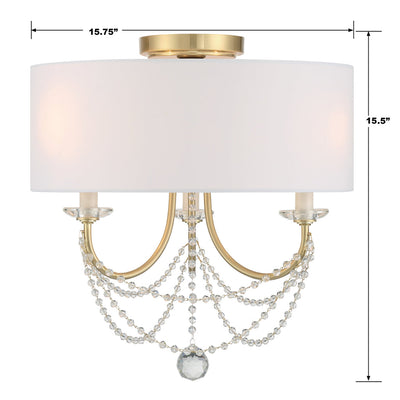 Delilah 3 Light Aged Brass Semi Flush Mount Semi Flush Crystorama