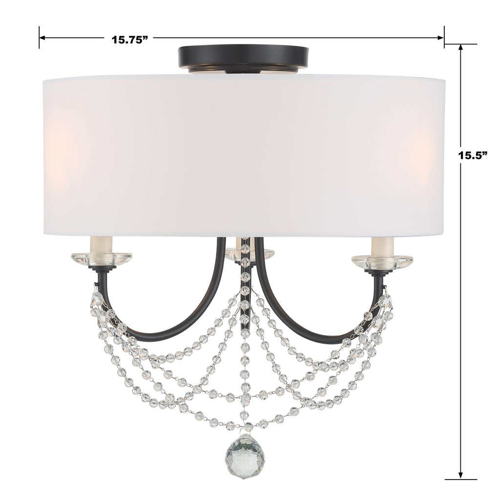 Delilah 3 Light Matte Black Semi Flush Mount Semi Flush Crystorama