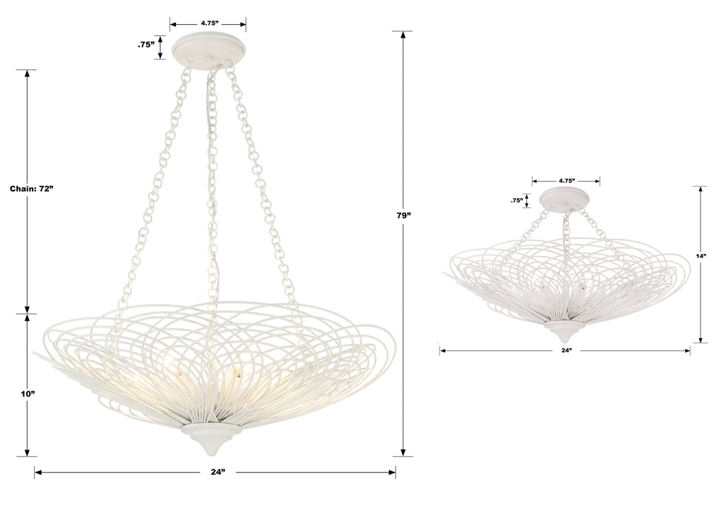 Doral 6 Light Matte White Semi Flush Mount Semi Flush Crystorama